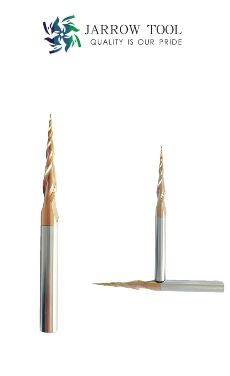 JARROW TOOL 2pcs Tapered Ball Nose End Mill with 0.5mm Tip Diameter (Radius=0.25mm) 5/4"*1/4" *3"Shank with CNC Router Bit 2D and 3D Engrave Carving Woodworking Tool - Image 2